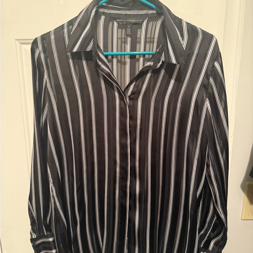 White House Black Market Black and White Striped Blouse